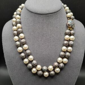 Vintage Glitter Bead Necklace, Glass Pearls, Art Beads, 1950s Jewelry